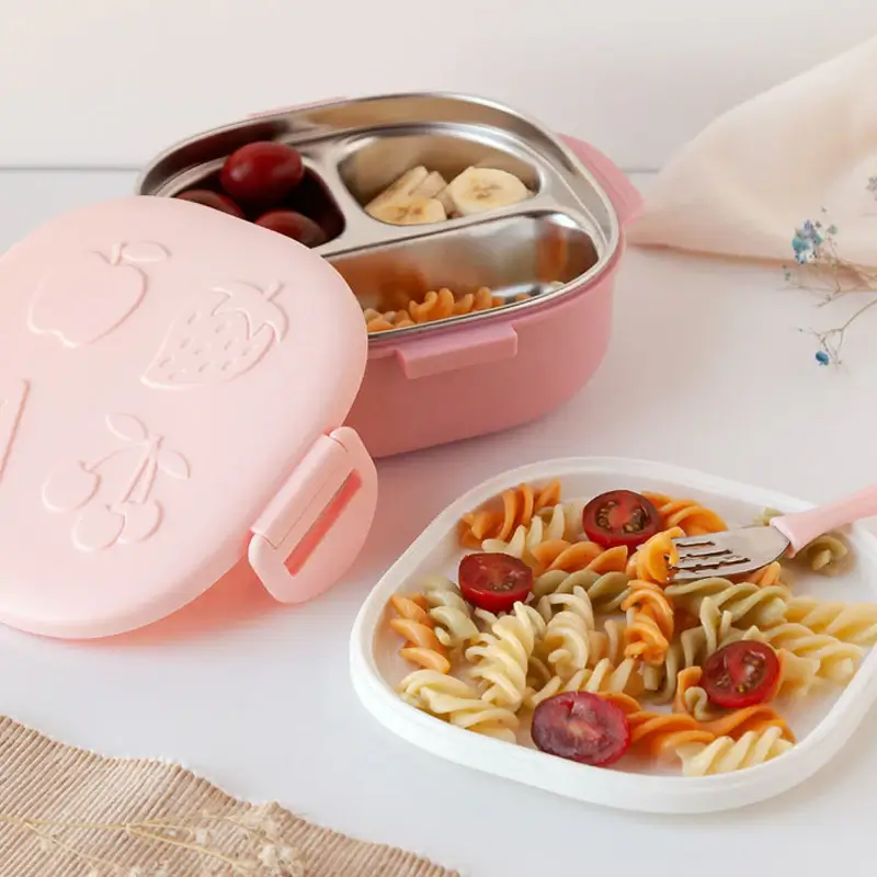 KIOKIDS Ανοξείδωτο Τάπερ Φαγητού Με Χωρίσματα Pink 450ml