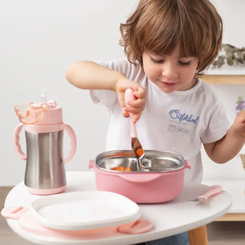 KIOKIDS Ανοξείδωτο Τάπερ Φαγητού Με Χωρίσματα Pink 450ml