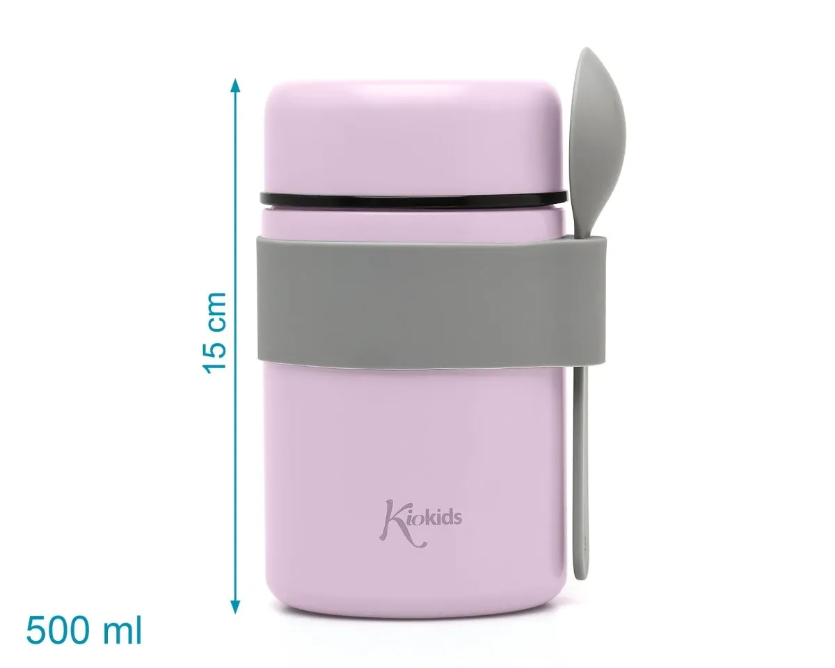 KIOKIDS Ανοξείδωτος Θερμός Φαγητού Με Κουτάλι Λιλά 500ml