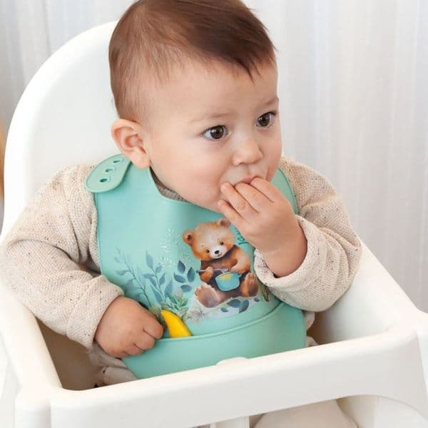 KIOKIDS Βρεφική Σαλιάρα Σιλικόνης Με Τσέπη Little Bear (4+ μηνών)