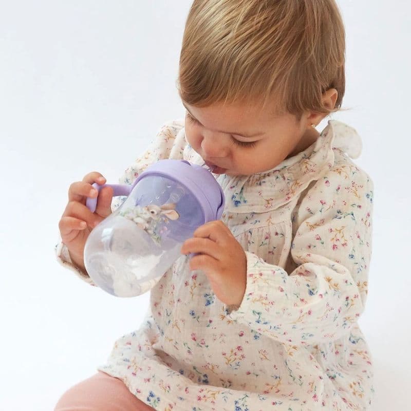 KIOKIDS Εκπαιδευτικό Ποτηράκι Με Καλαμάκι & Βαρίδι Lavender Bunny 300ml (6+ μηνών)