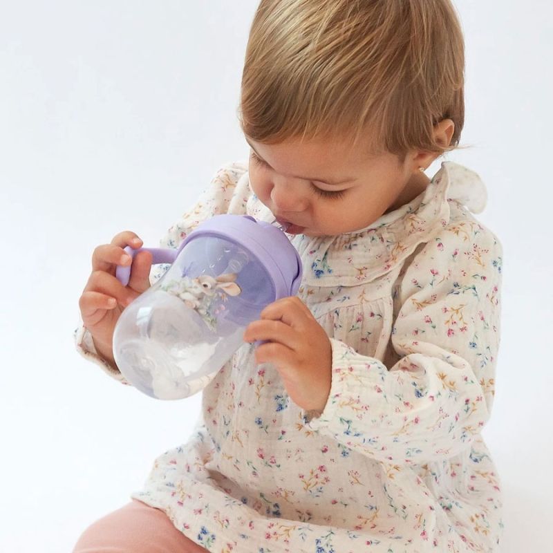 KIOKIDS Εκπαιδευτικό Ποτηράκι Με Καλαμάκι & Βαρίδι Lavender Bunny 300ml (6+ μηνών)