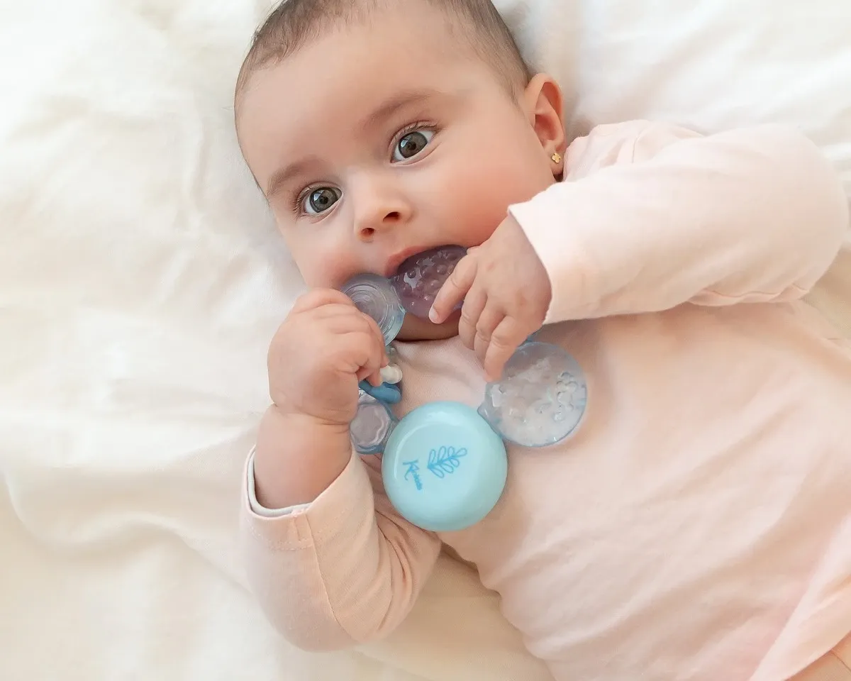 KIOKIDS Μασητικό Σιλικόνης Ψυγείου Για Μωρά Blue Leaf (4+ μηνών)