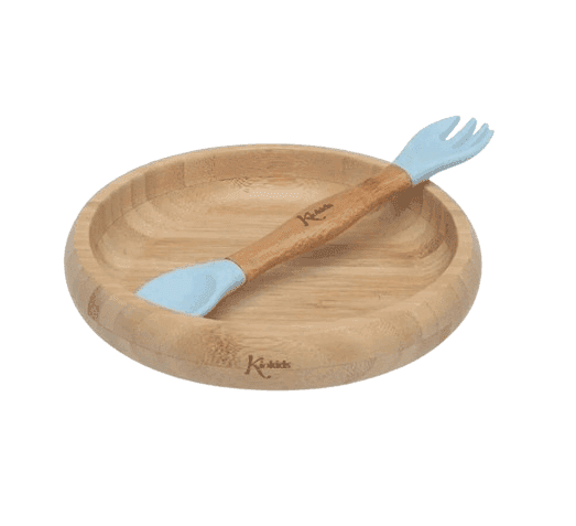 KIOKIDS Παιδικό Πιάτο Bamboo Με Βεντούζα & Κουταλοπίρουνο Blue (4+ μηνών)