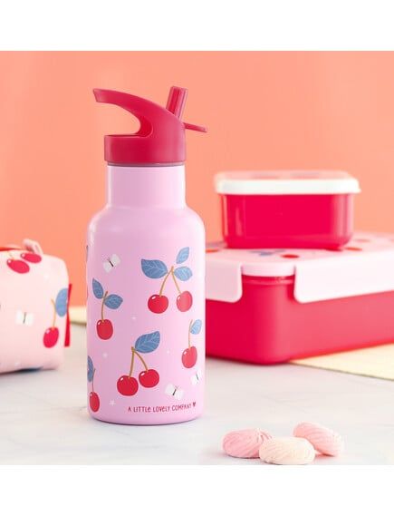 LITTLE LOVELY COMPANY Ανοξείδωτο Παγούρι Θερμός Με Καλαμάκι 350ml Cherries (3+ ετών)