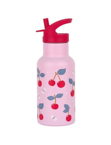 LITTLE LOVELY COMPANY Ανοξείδωτο Παγούρι Θερμός Με Καλαμάκι 350ml Cherries (3+ ετών)