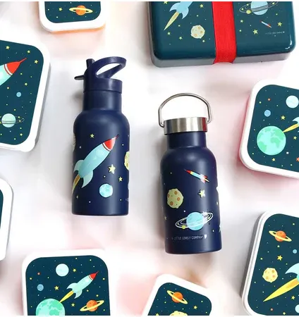 LITTLE LOVELY COMPANY Ανοξείδωτο Παγούρι Θερμός Με Καλαμάκι 350ml Space (3+ ετών)