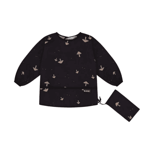 MINENE Μακρυμάνικη Αδιάβροχη Σαλιάρα Με Τσέπη Mushrooms Black (6+ μηνών)