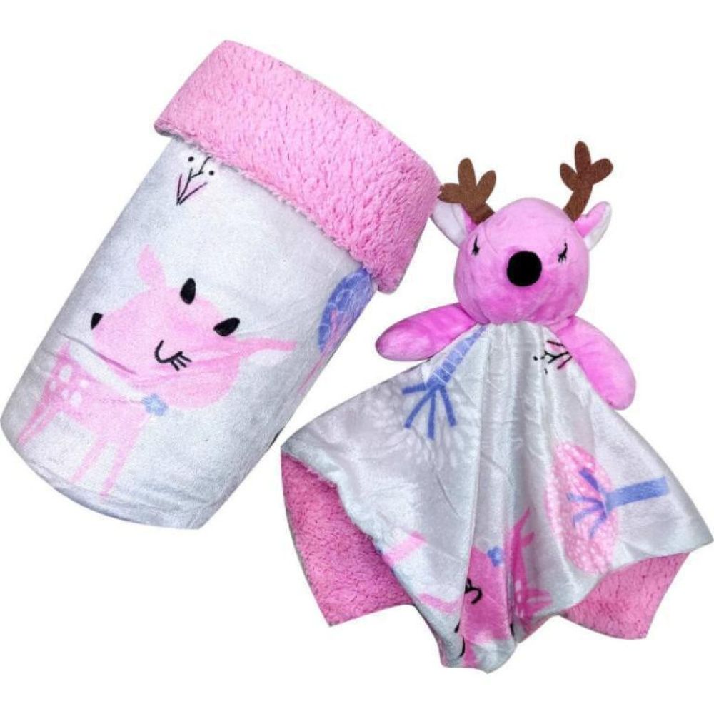 MORVEN Σετ Βελουτέ Κουβέρτα Αγκαλιάς & Ελαφάκι Dou-Dou Pink