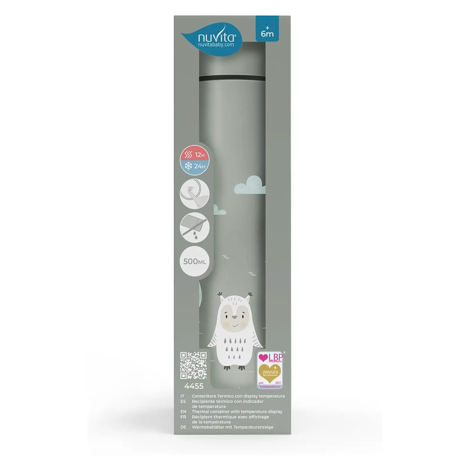 NUVITA Ανοξείδωτος Θερμός Υγρών Για Μωρά Με Θερμοκρασία Sage Green 500ml
