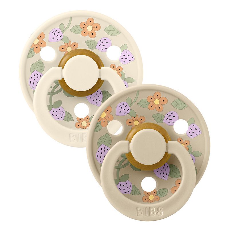 BIBS x LIBERTY Σετ Στρογγυλές Πιπίλες Latex Colour Strawberries & Cream Ivory Mix (0-6 μηνών)