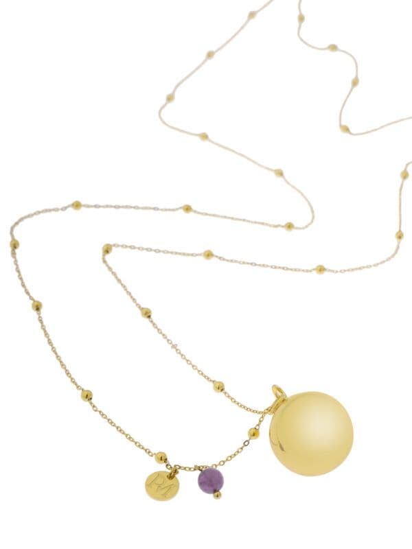 PROUD MAMA Μενταγιόν Εγκυμοσύνης Bola Olivia Gold Chain Γκρι Aχάτης