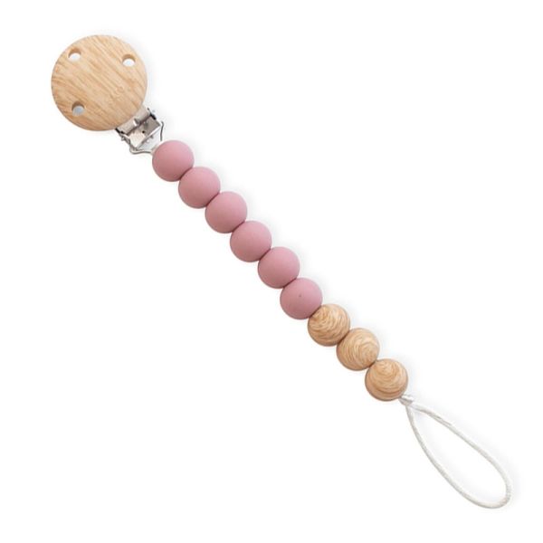 SARO Κλιπ Πιπίλας Σιλικόνης Με Χάντρες Woody Old Pink