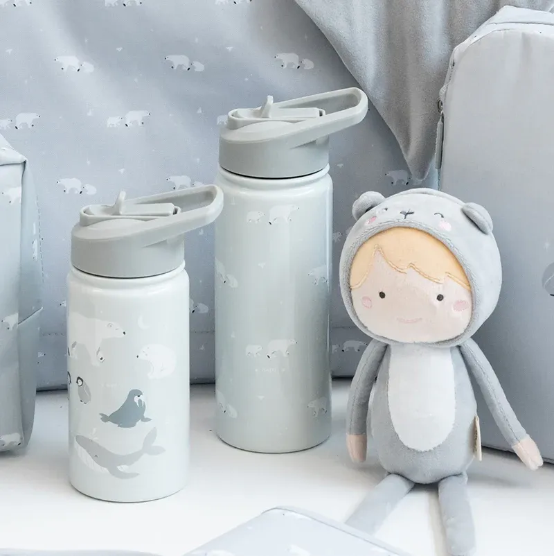 SARO Ανοξείδωτο Παγούρι Θερμός Με Καλαμάκι Polar Bear Grey 350ml