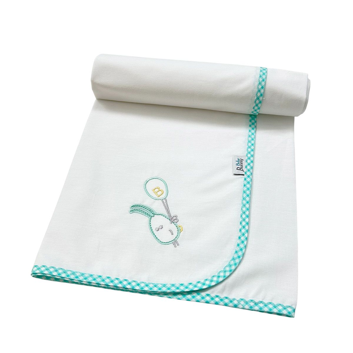 BUNNY BEBE Πάνα Αγκαλιάς Μωρού Χασέ Με Κέντημα Mint