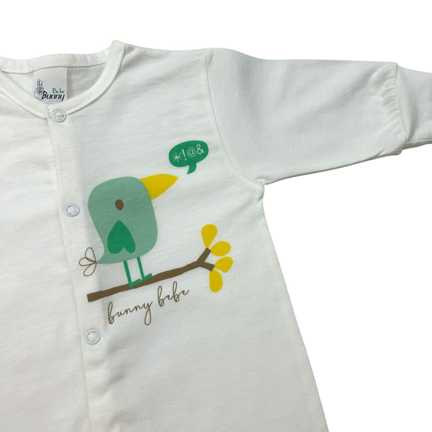 BUNNY BEBE Βρεφικό Βαμβακερό Μακρυμάνικο Φορμάκι Μακό Πουλάκι Εκρού