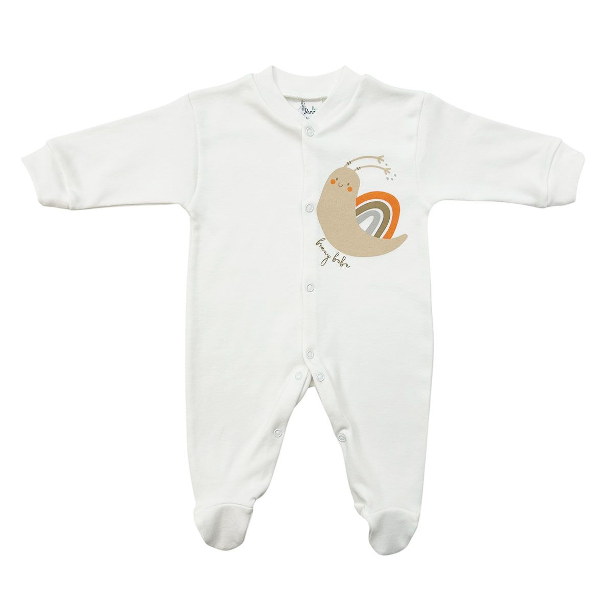 BUNNY BEBE Βρεφικό Βαμβακερό Μακρυμάνικο Φορμάκι Μακό Σαλιγκάρι Εκρού