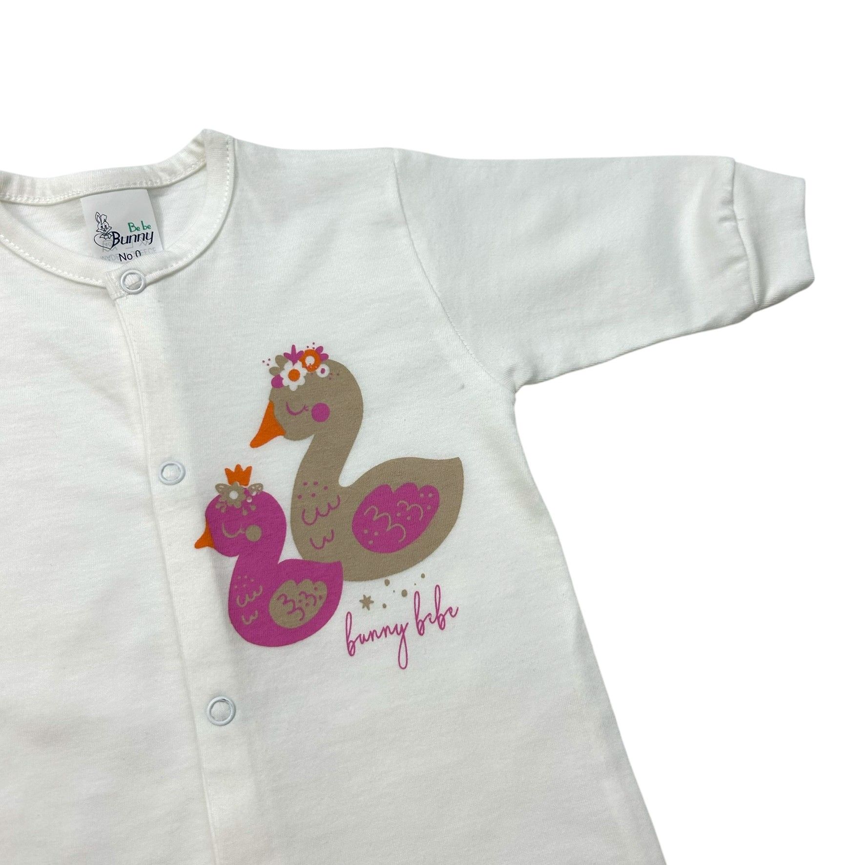 BUNNY BEBE Βρεφικό Βαμβακερό Μακρυμάνικο Φορμάκι Μακό Κύκνος Εκρού