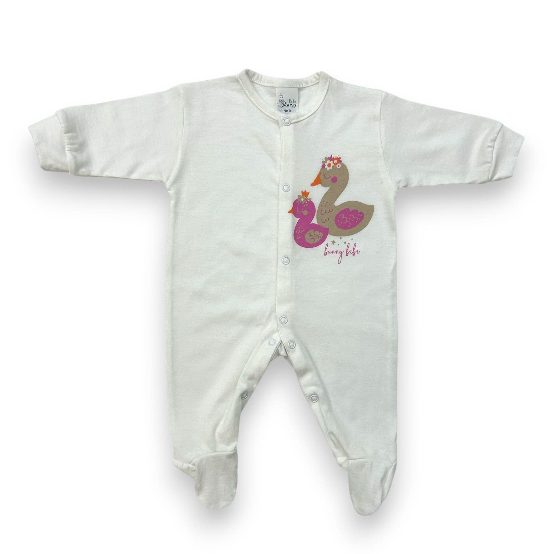 BUNNY BEBE Βρεφικό Βαμβακερό Μακρυμάνικο Φορμάκι Μακό Κύκνος Εκρού