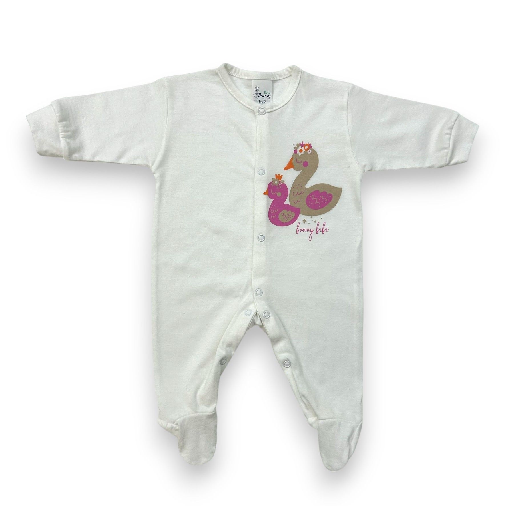 BUNNY BEBE Βρεφικό Βαμβακερό Μακρυμάνικο Φορμάκι Μακό Κύκνος Εκρού