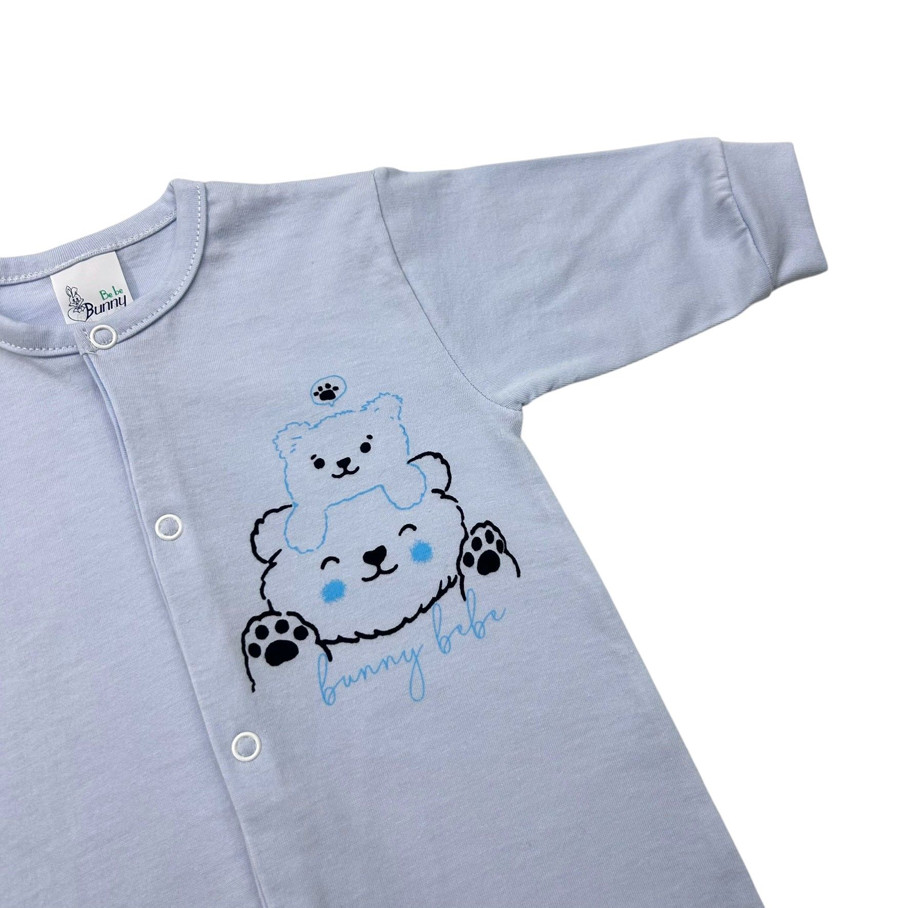 BUNNY BEBE Βρεφικό Βαμβακερό Μακρυμάνικο Φορμάκι Μακό Αρκουδάκια Σιέλ