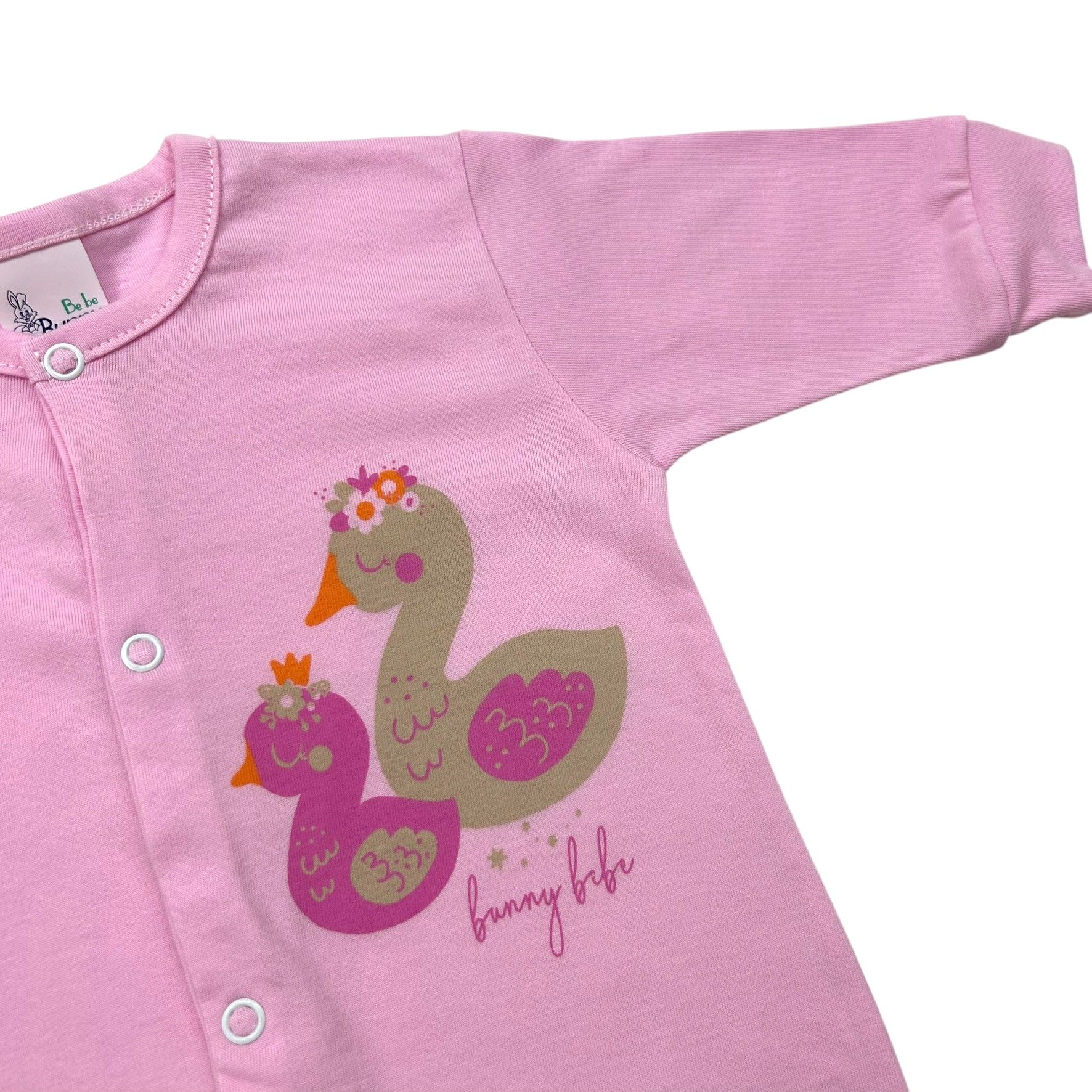 BUNNY BEBE Βρεφικό Βαμβακερό Μακρυμάνικο Φορμάκι Μακό Κύκνος Ροζ