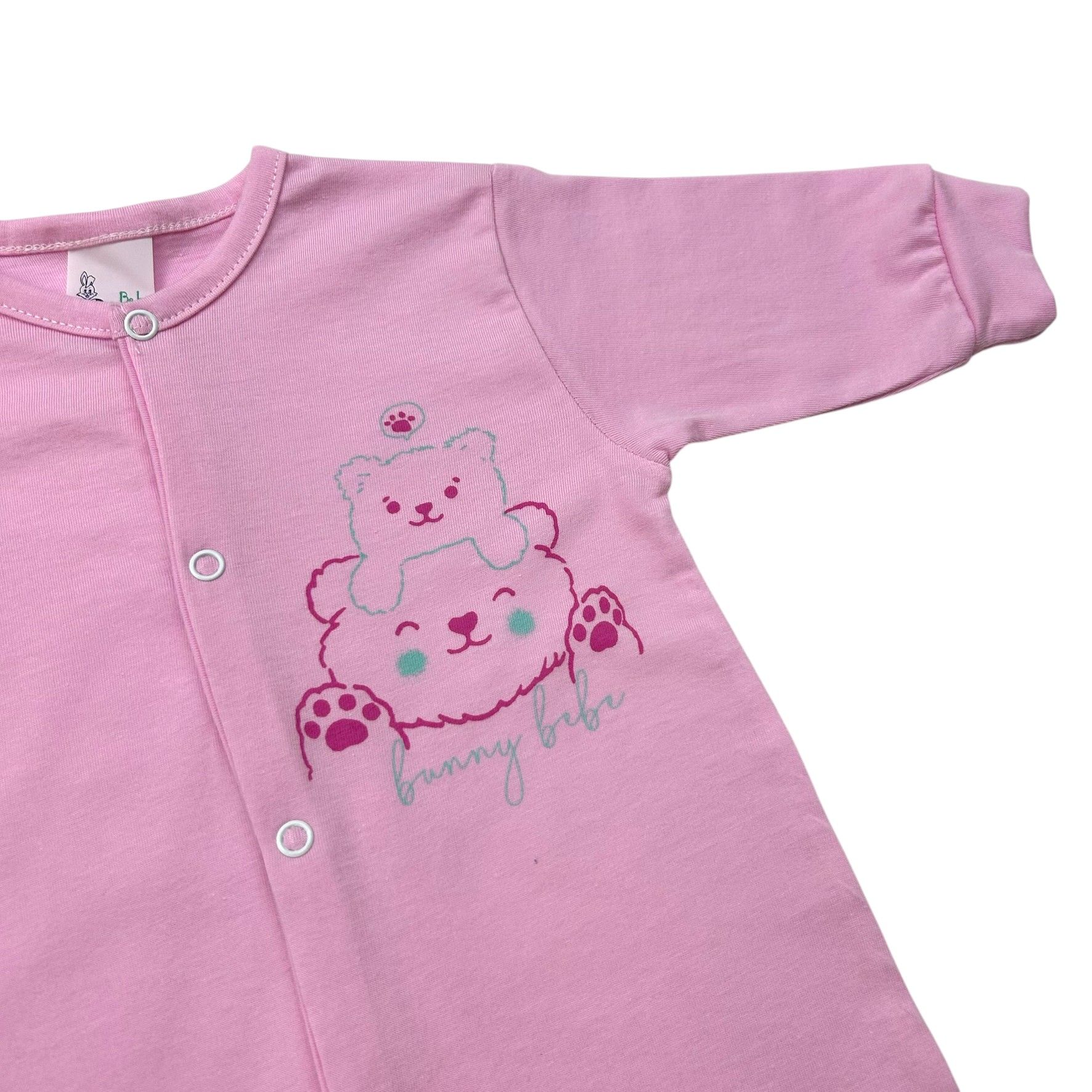 BUNNY BEBE Βρεφικό Βαμβακερό Μακρυμάνικο Φορμάκι Μακό Αρκουδάκια Ροζ