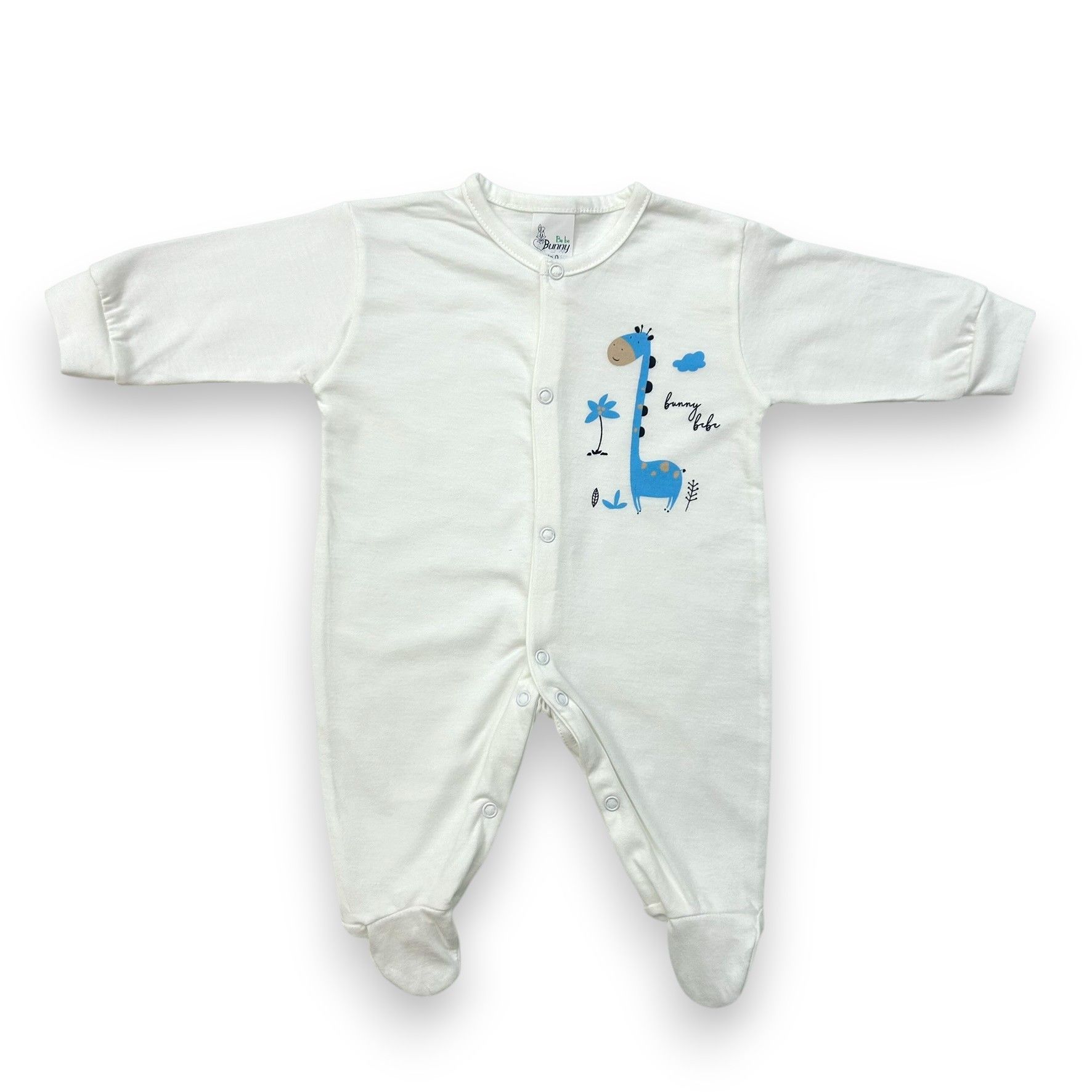 BUNNY BEBE Βρεφικό Βαμβακερό Μακρυμάνικο Φορμάκι Μακό Καμηλοπάρδαλη Εκρού