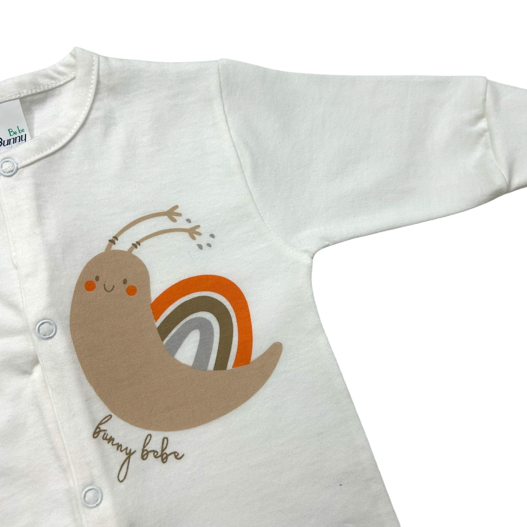 BUNNY BEBE Βρεφικό Βαμβακερό Μακρυμάνικο Φορμάκι Μακό Σαλιγκάρι Εκρού