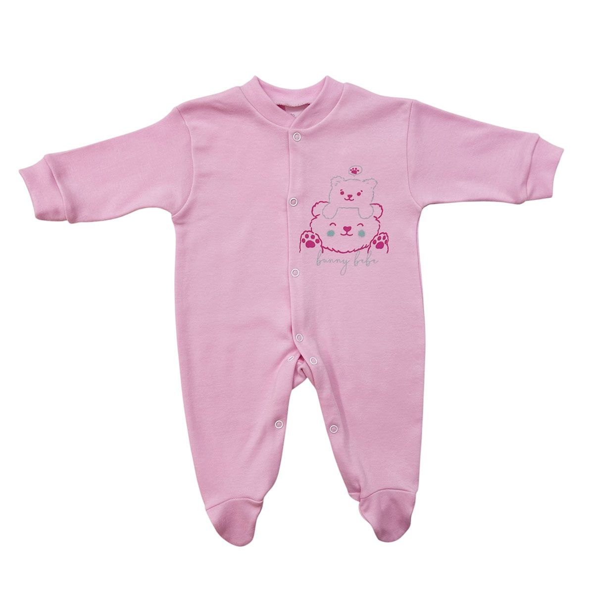 BUNNY BEBE Βρεφικό Βαμβακερό Μακρυμάνικο Φορμάκι Μακό Αρκουδάκια Ροζ