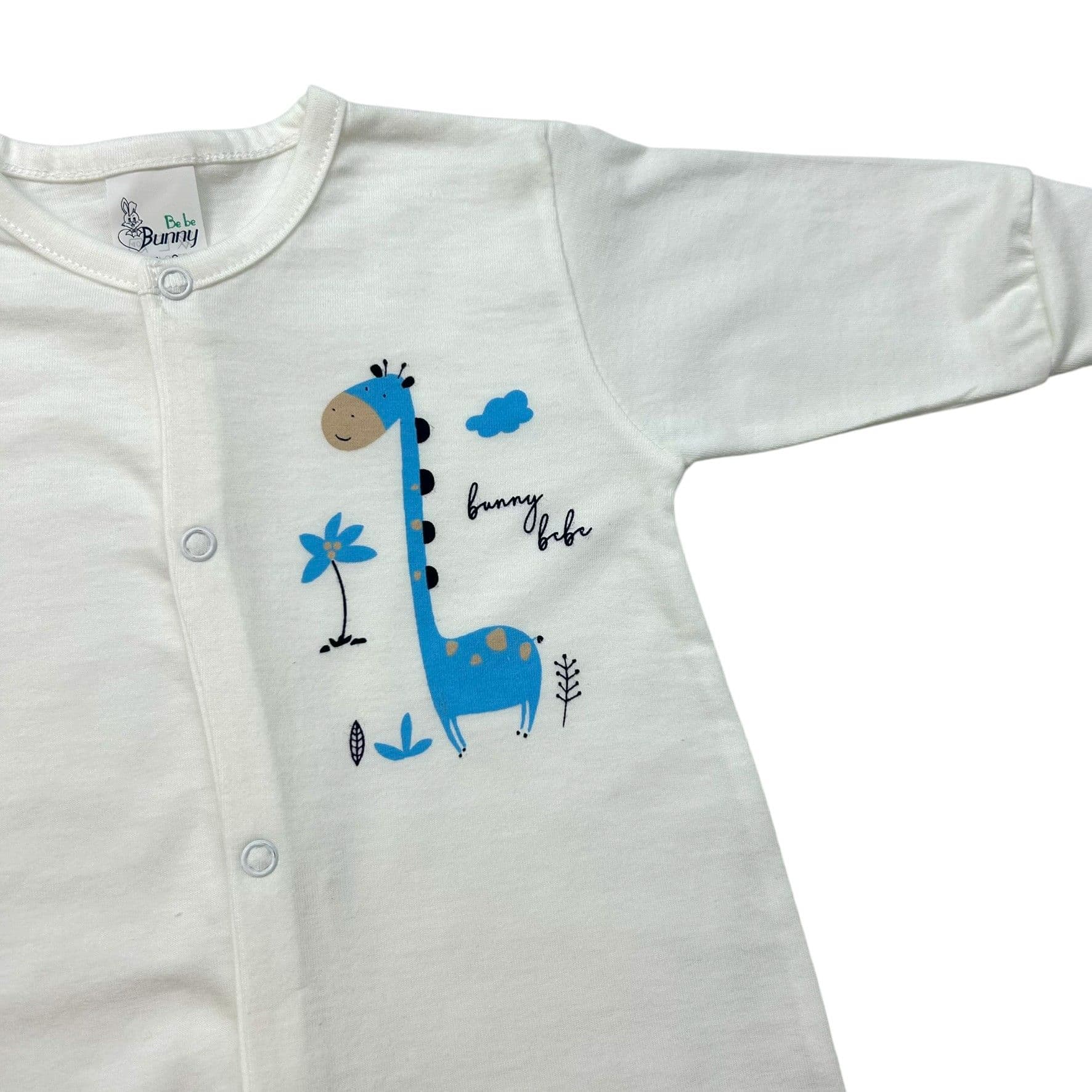 BUNNY BEBE Βρεφικό Βαμβακερό Μακρυμάνικο Φορμάκι Μακό Καμηλοπάρδαλη Εκρού