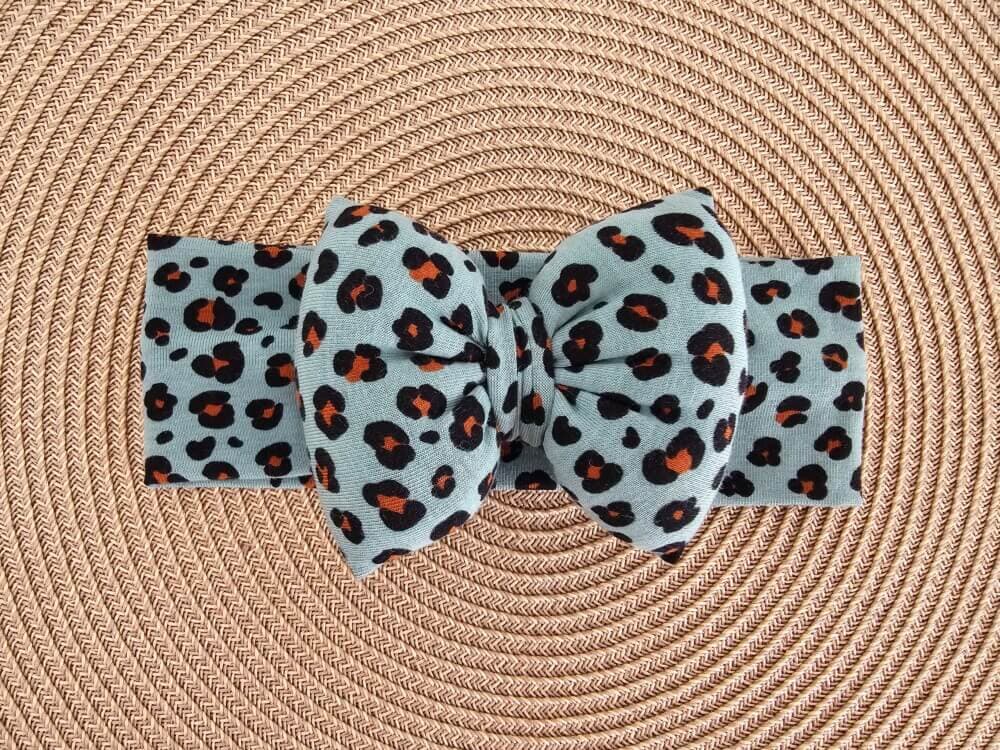 STAMATIS BEBE Βρεφική Κορδέλα Για Μωρά Με Μεγάλο Φιόγκο Dark Mint Leopard