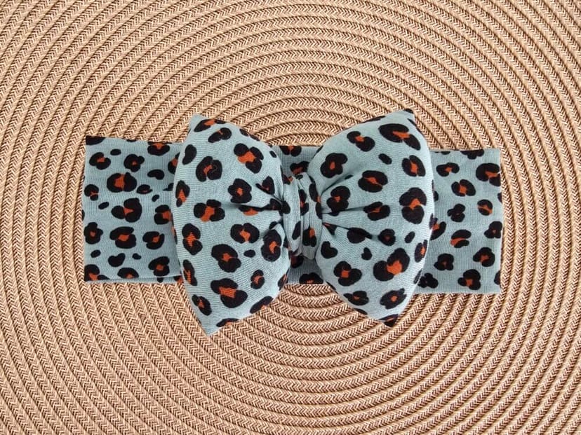 STAMATIS BEBE Βρεφική Κορδέλα Για Μωρά Με Μεγάλο Φιόγκο Dark Mint Leopard