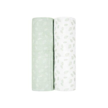 KIKKA BOO Σετ Πάνες Αγκαλιάς Μουσελίνα Leaves Mint