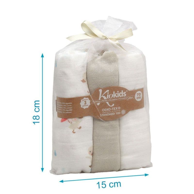 KIOKIDS Σετ Πάνες Αγκαλιάς Μουσελίνα Bamboo Grey Goose