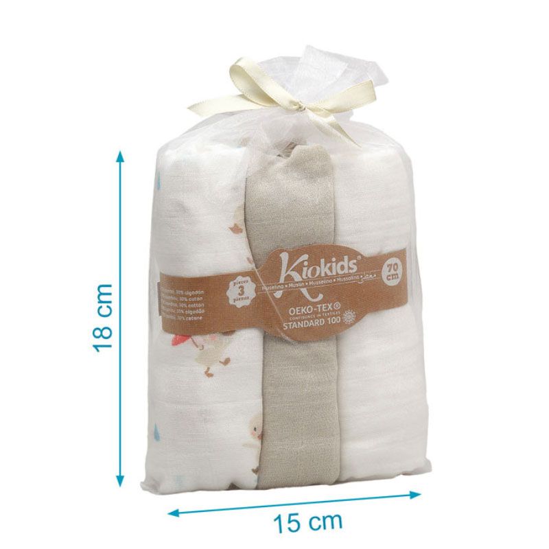 KIOKIDS Σετ Πάνες Αγκαλιάς Μουσελίνα Bamboo Grey Goose