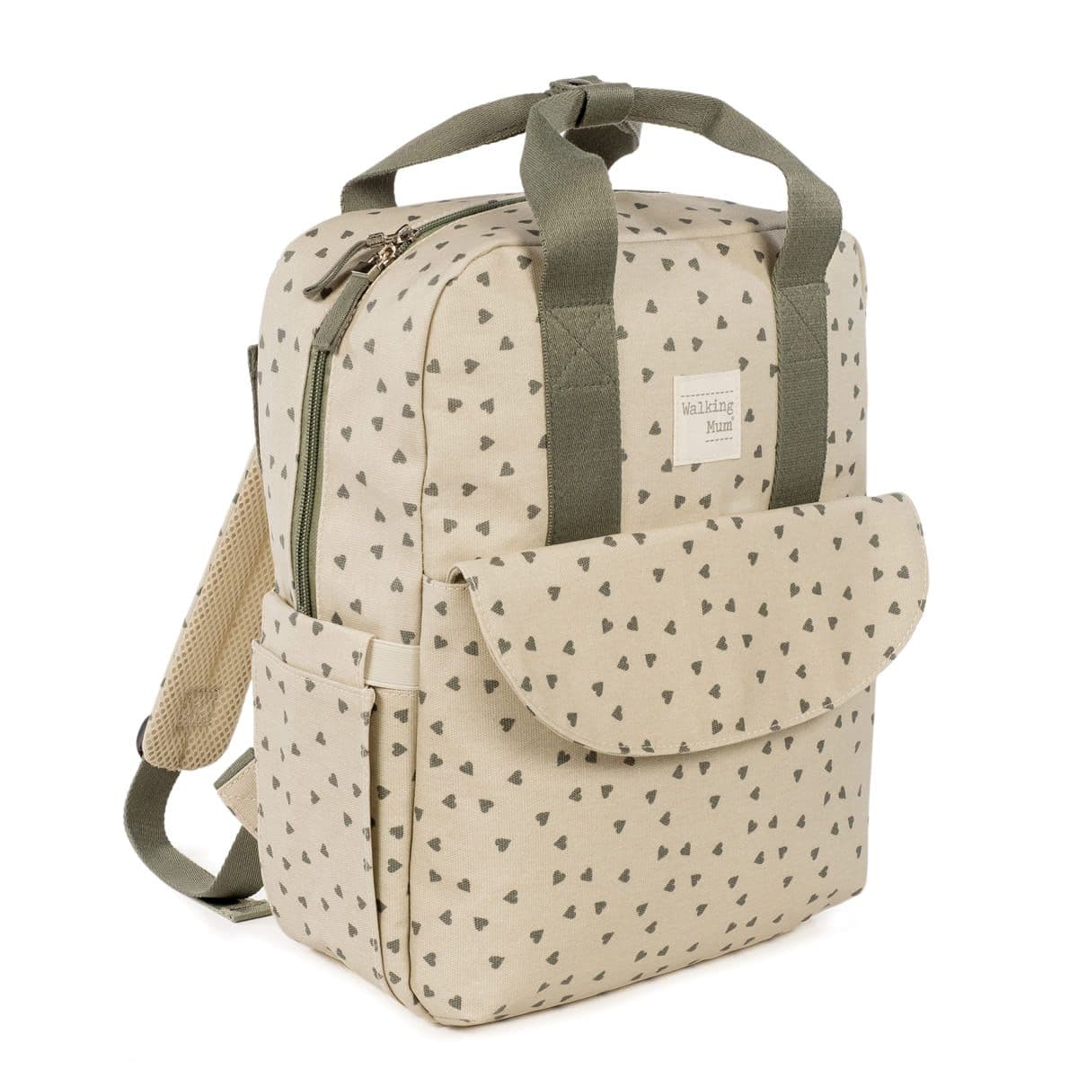 WALKING MUM Τσάντα Αλλαξιέρα Πλάτης Μαμάς Backpack Poppy Olive Hearts