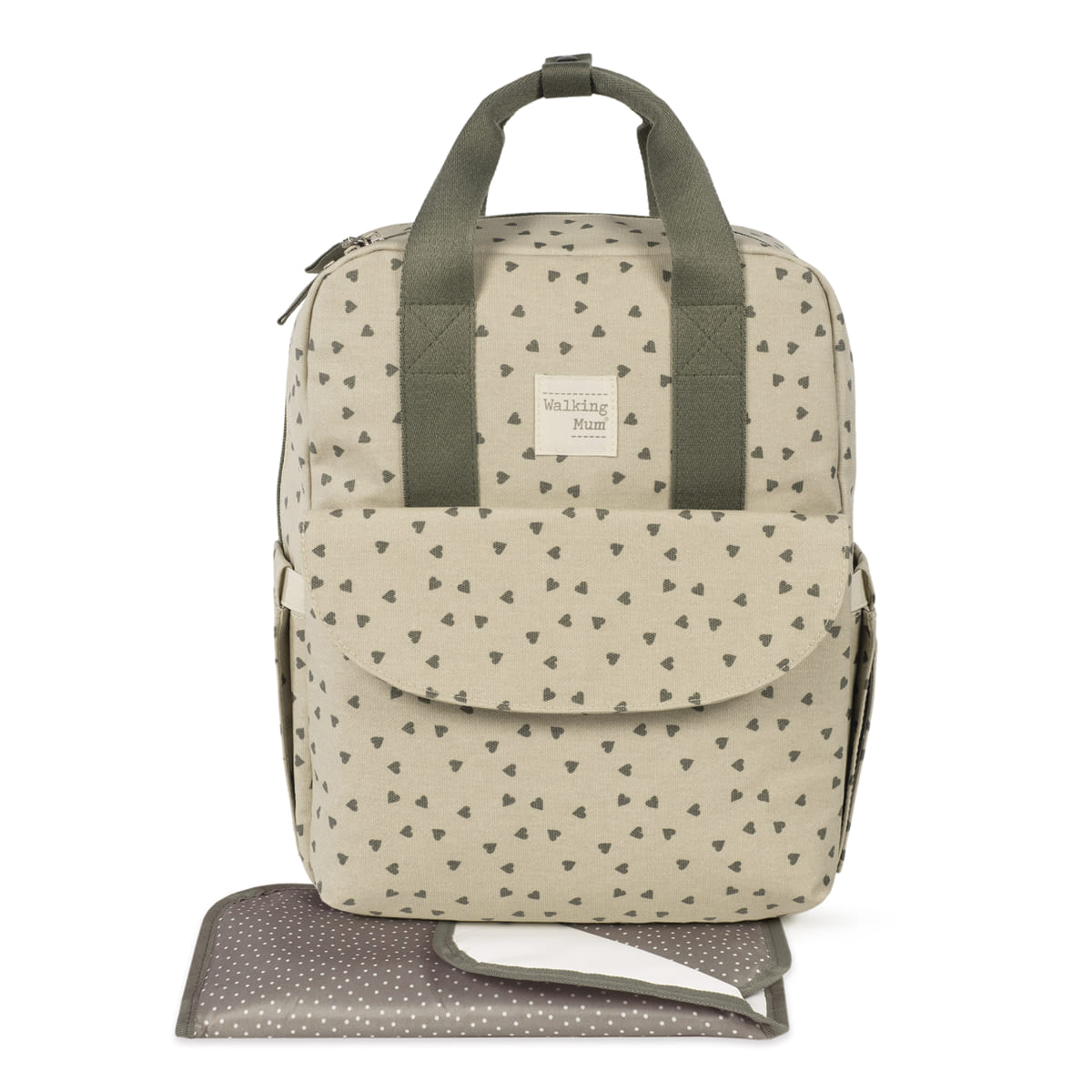 WALKING MUM Τσάντα Αλλαξιέρα Πλάτης Μαμάς Backpack Poppy Olive Hearts